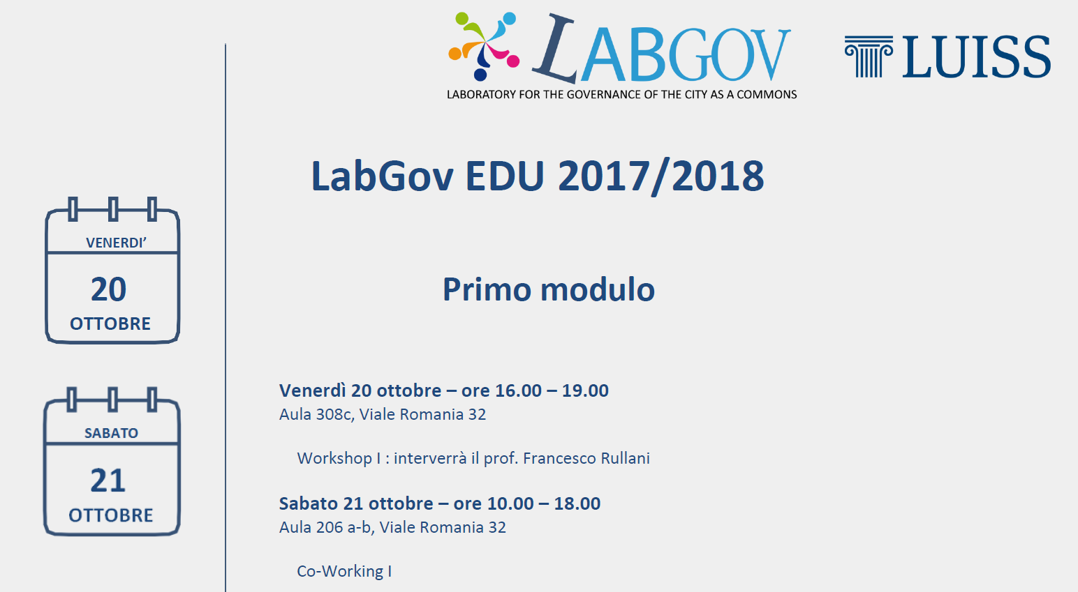 Save the date: primo modulo di LabGov EDU 2017/2018